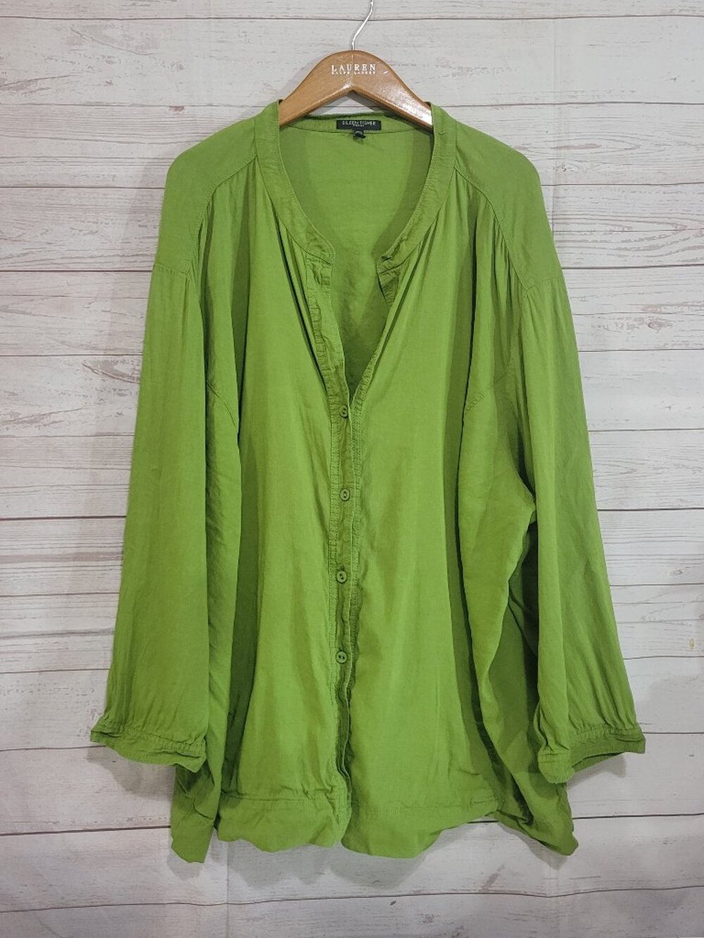 Eileen Fisher Linen Blend Shacket Jacket Womens 3X Green Buttons Pockets